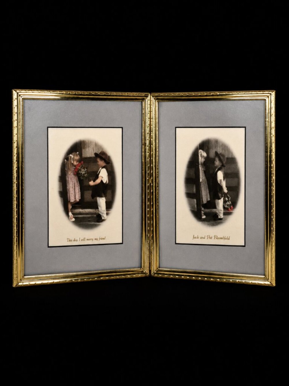 Pair Of Gold Tone Frames Pictures Boy Girl Marriage Romantic